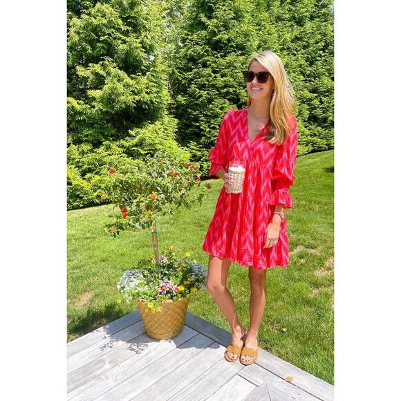 POMANDER PLACE Hot Pink Ikat Kenzo Dress Size L NWT Retail $98 Tuckernuck - Picture 8 of 10